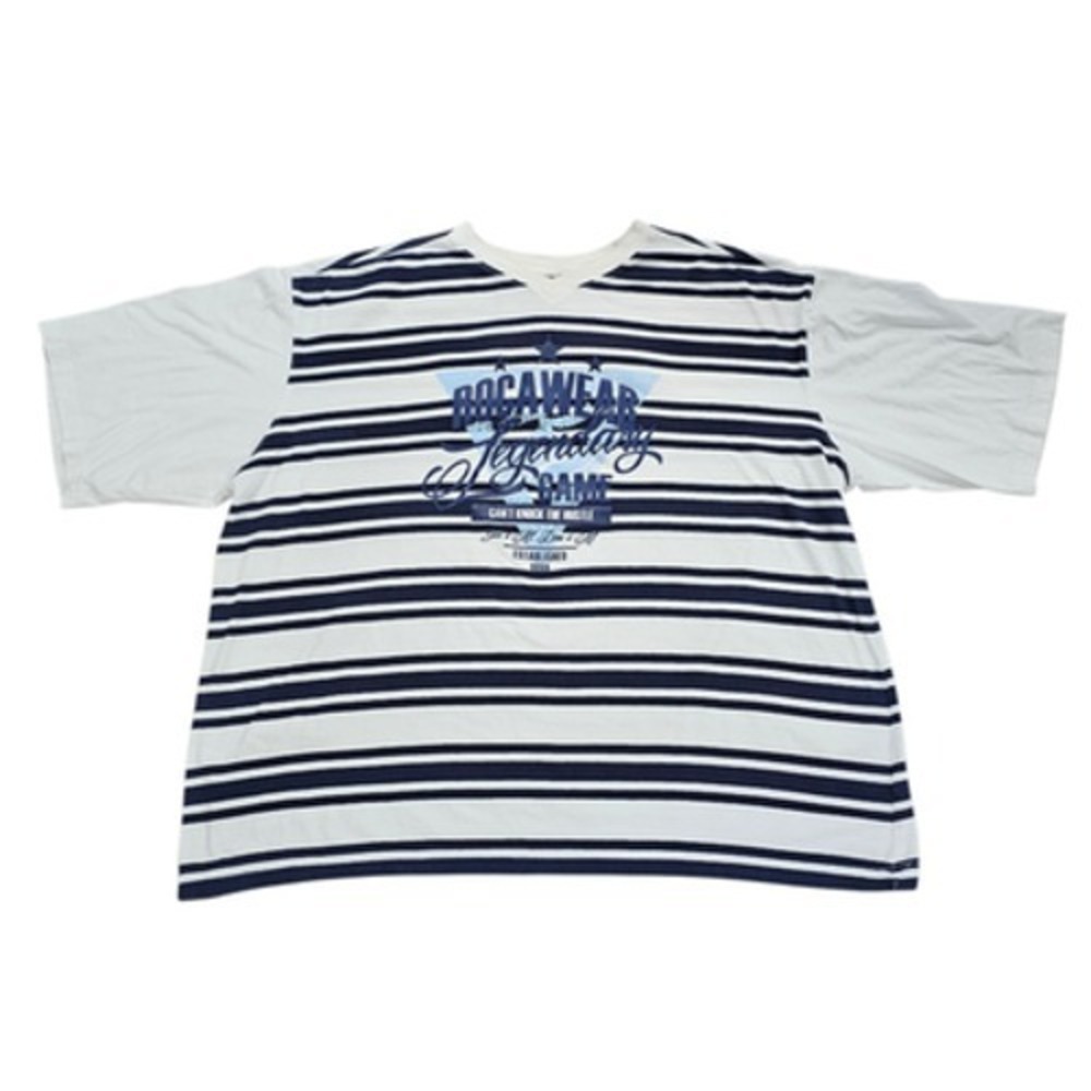 Rocawear Classic Men's 4XB Big & Tall Striped T-Shirt White Blue Graphic Print